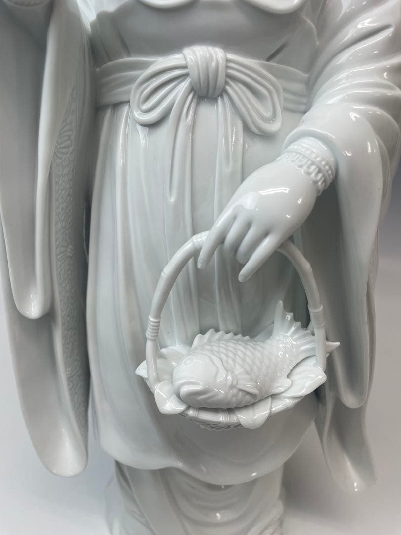 優美　樋渡陶六作　白磁魚藍観世音菩薩像　高さ52cm 好状態　本物保証