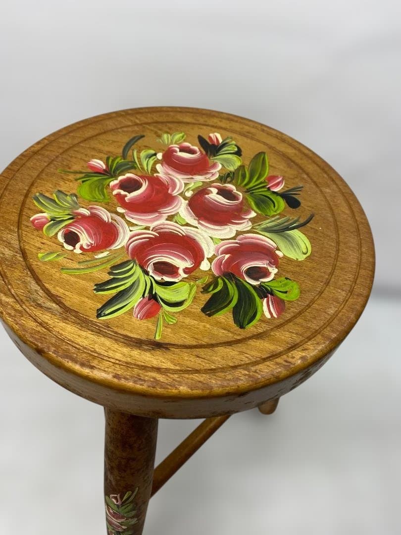 MADE IN ITALY 木製スツール 手描き 花模様 アンティーク調 花台