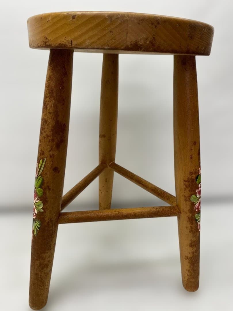 MADE IN ITALY 木製スツール 手描き 花模様 アンティーク調 花台