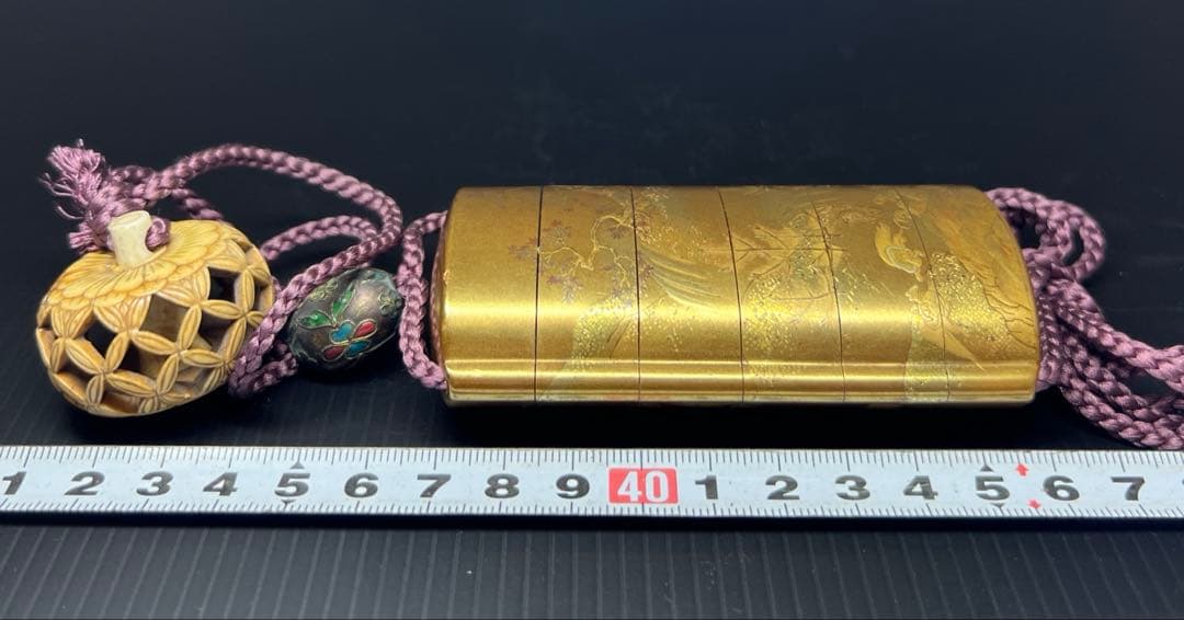 梶川作　極上蒔絵印籠　蓋無木箱付　71g 東Y7-0710⭐︎2F