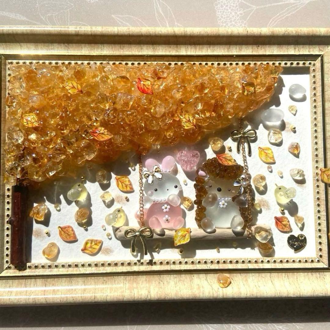 ♡綺麗な紅葉とぶらんこ時間♡ガラス シーグラスアート りす＆うさぎ