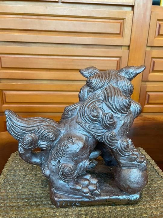 名工 島常賀 焼き〆台付きシーサー小 23cm 壺屋焼
