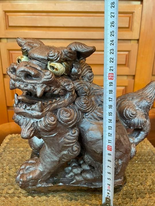 名工 島常賀 焼き〆台付きシーサー小 23cm 壺屋焼