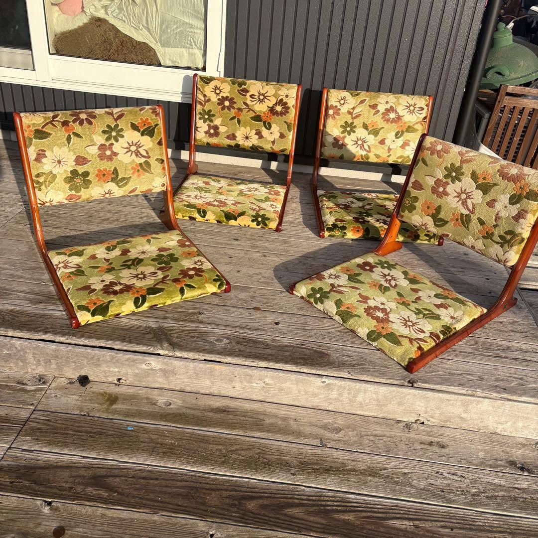①昭和レトロ ニチハン 花柄座椅子 2脚セット 花柄 和モダン 折りたたみ古家具