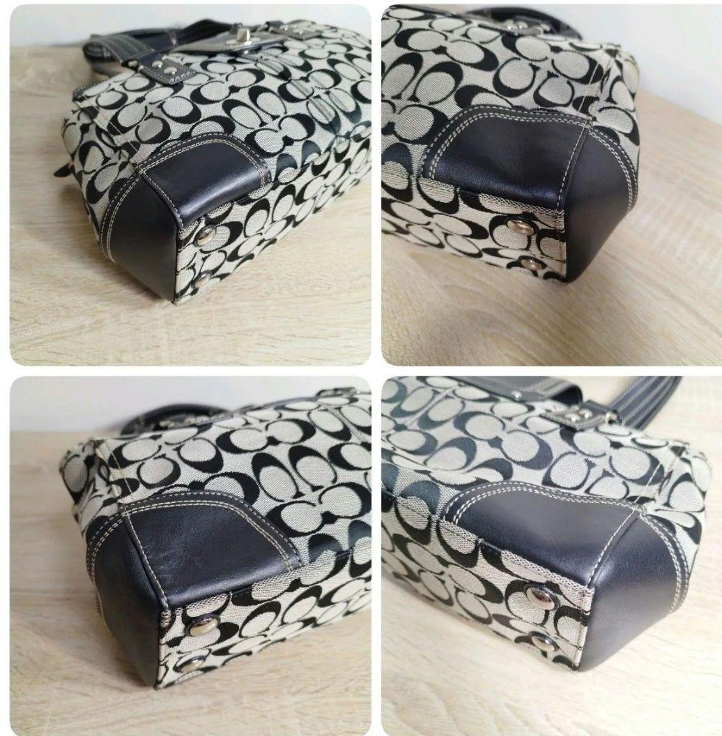 COACH コーチ シグネチャー ハンドバッグ キャンバス レザー ブラック