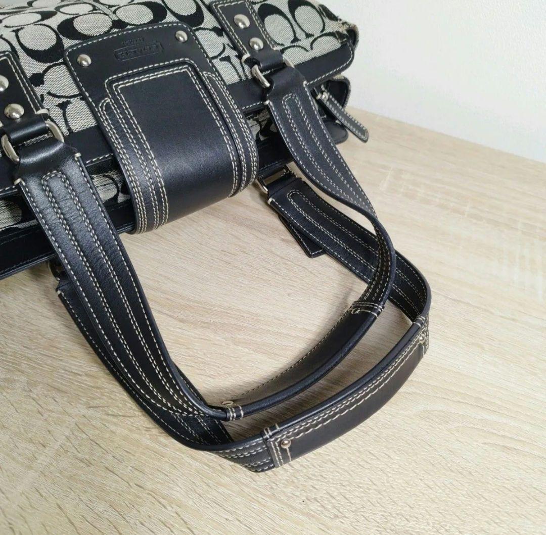 COACH コーチ シグネチャー ハンドバッグ キャンバス レザー ブラック