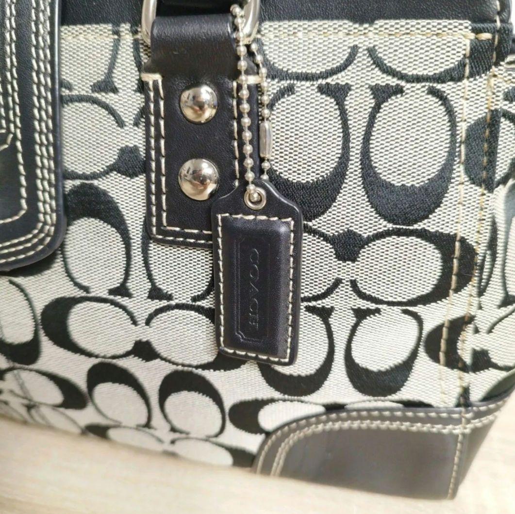 COACH コーチ シグネチャー ハンドバッグ キャンバス レザー ブラック