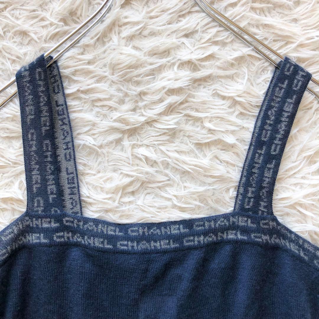 【イタリア製 カシミヤ 100%】シャネル　 キャミソール　ネイビー M ロゴ