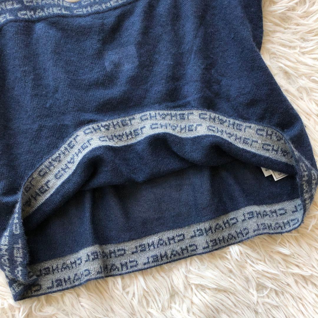 【イタリア製 カシミヤ 100%】シャネル　 キャミソール　ネイビー M ロゴ