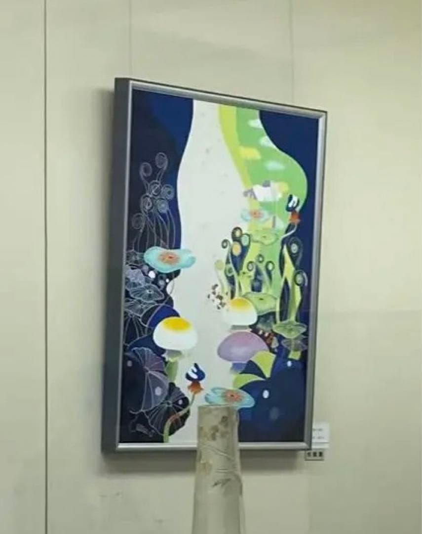 工芸アート　手描き染め友禅技法　額装絹アートパネル作品　F50号