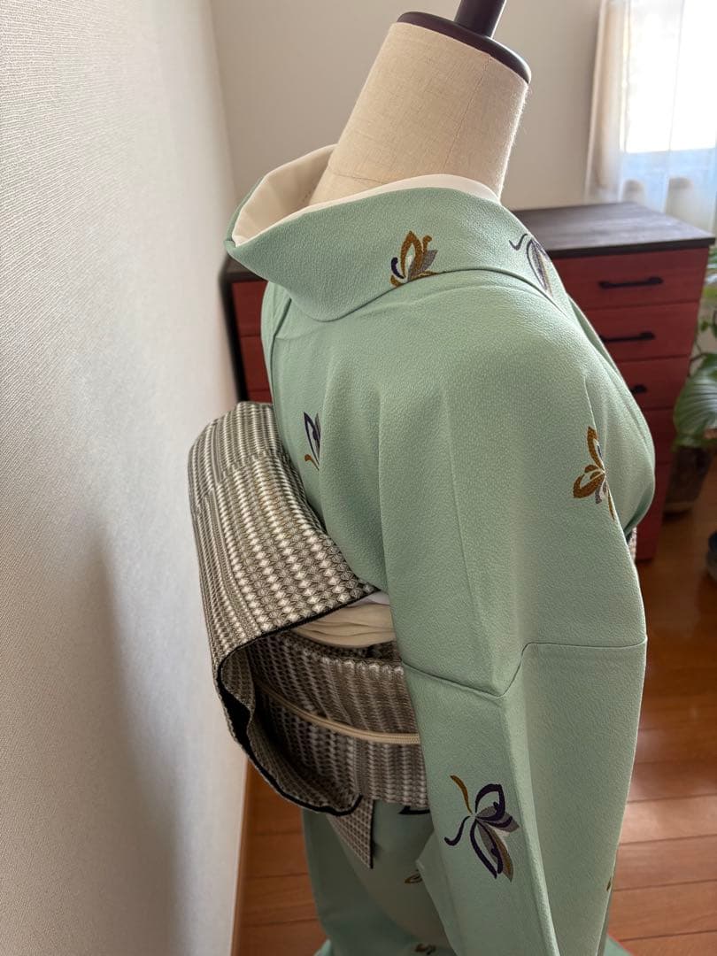 ❤️主役になれる正絹小紋　縮緬　ティファニーブルー　新品保管　新品畳紙付き