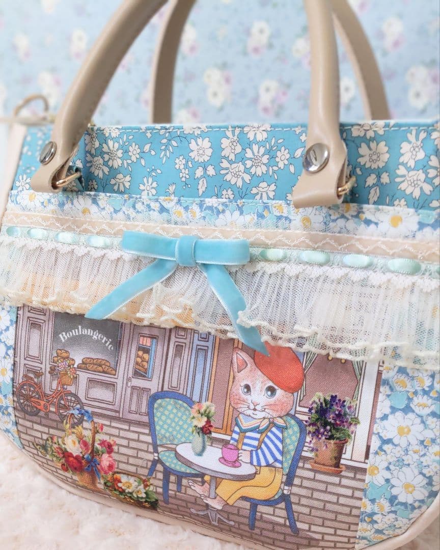美*ち様 ハンドメイド　ジョリーフルール　パリの街並み　ネコ　ぽってりトート
