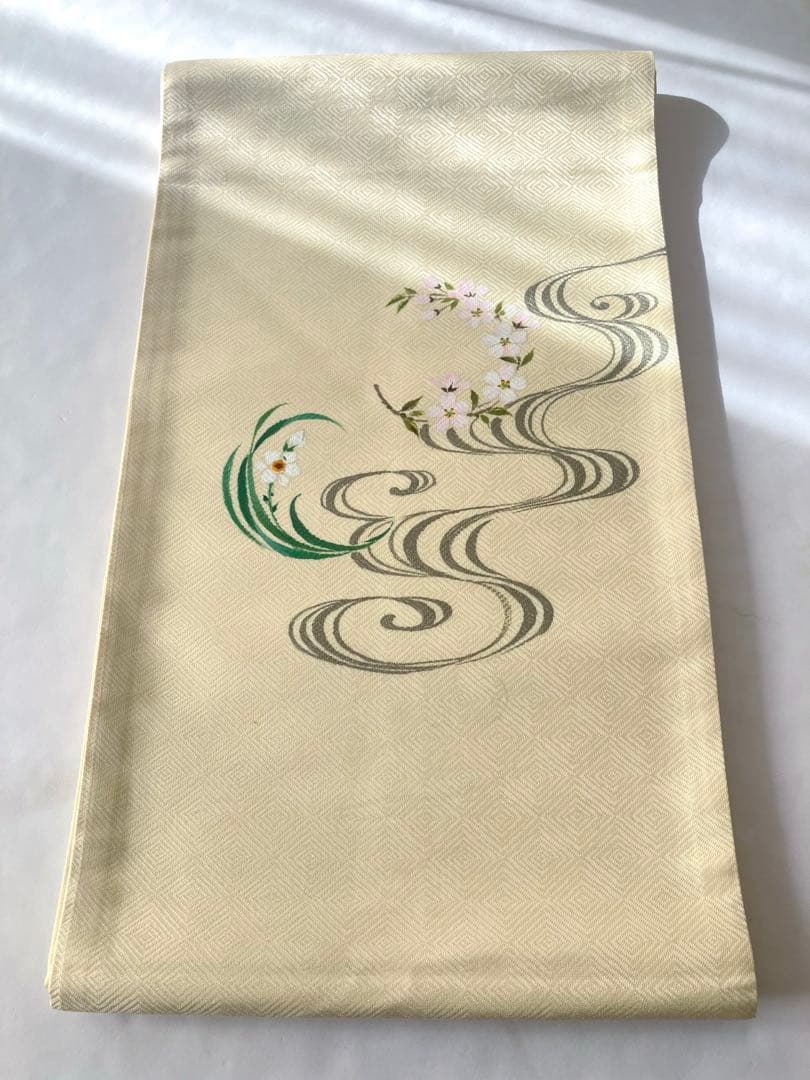 早春の花々 手描きの袋帯