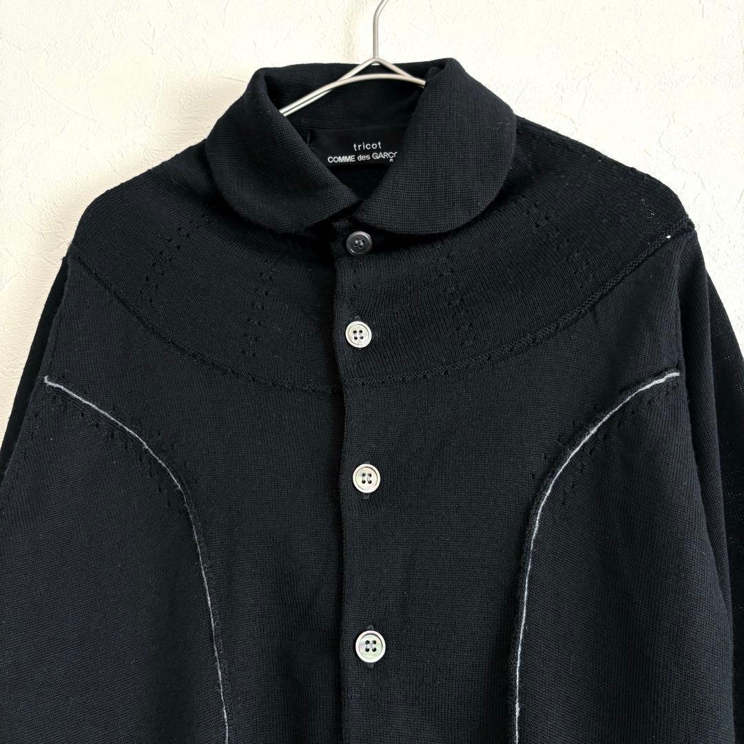 トリココムデギャルソン 丸襟 ステッチ ニットカーディガン 黒 AD2010