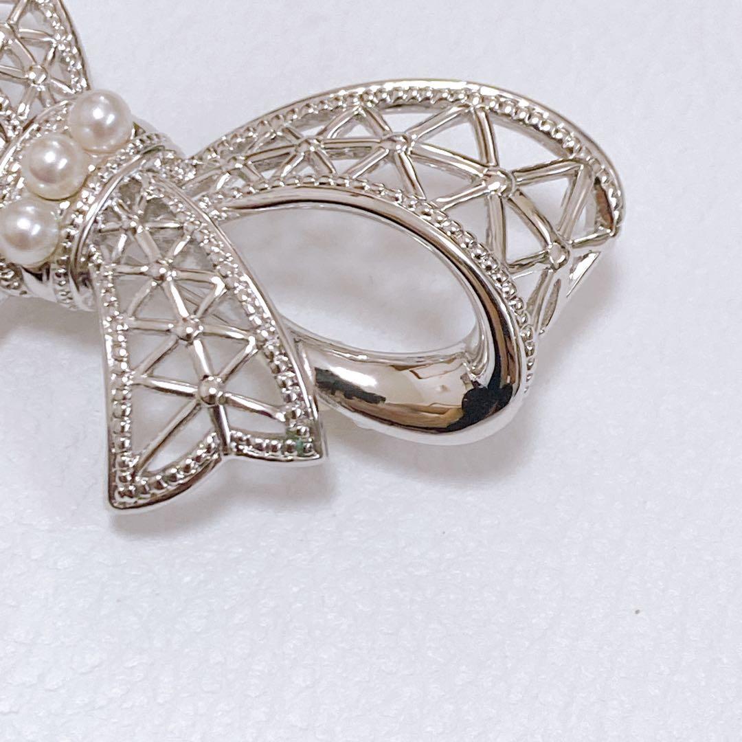美品 ミキモト MIKIMOTO パール 真珠 ブローチ リボン