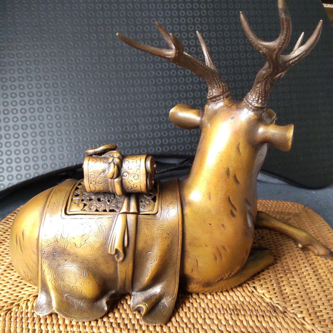 アンティーク！高岡銅器！金工師宗信造 蝋型 銅製鹿香炉！経年美品！