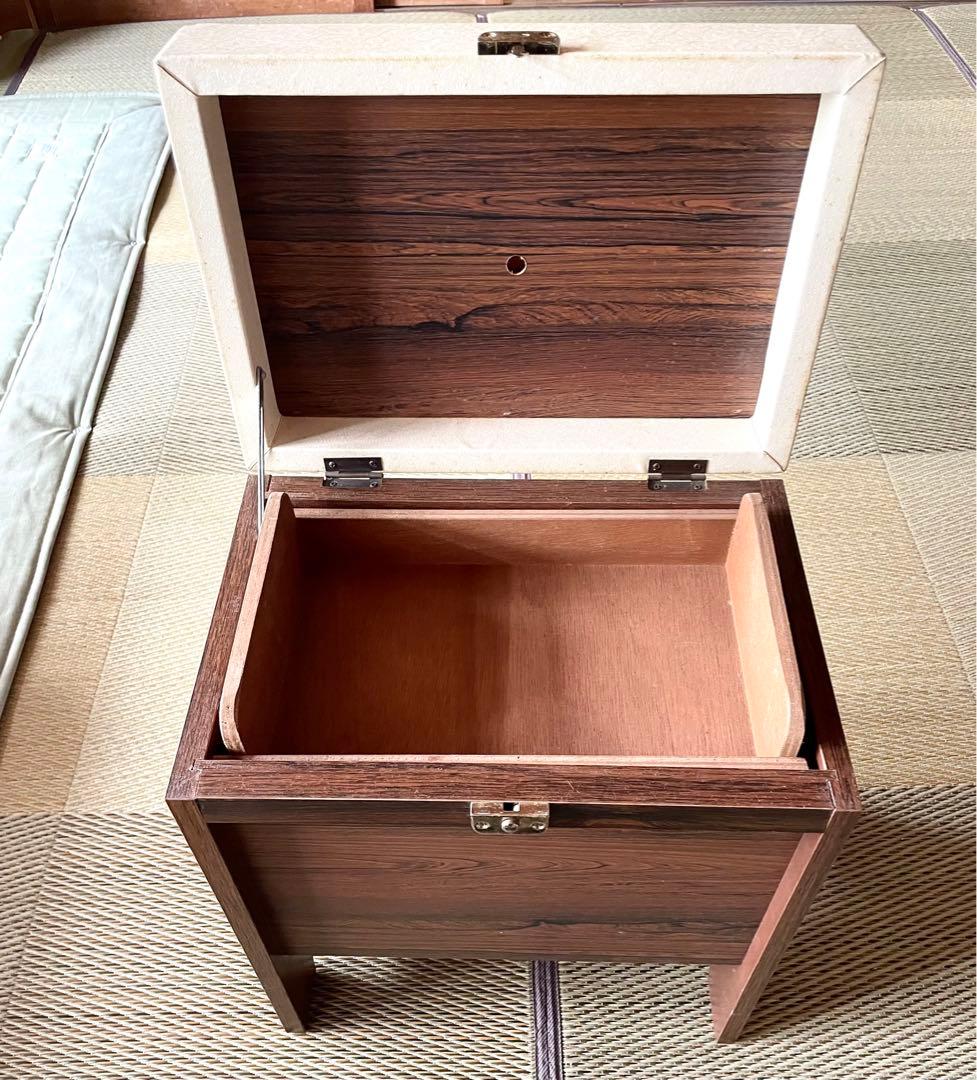 ◆昭和レトロ 収納付きスツール 小型椅子 木材 革張り ペイズリー柄 ゴールド①