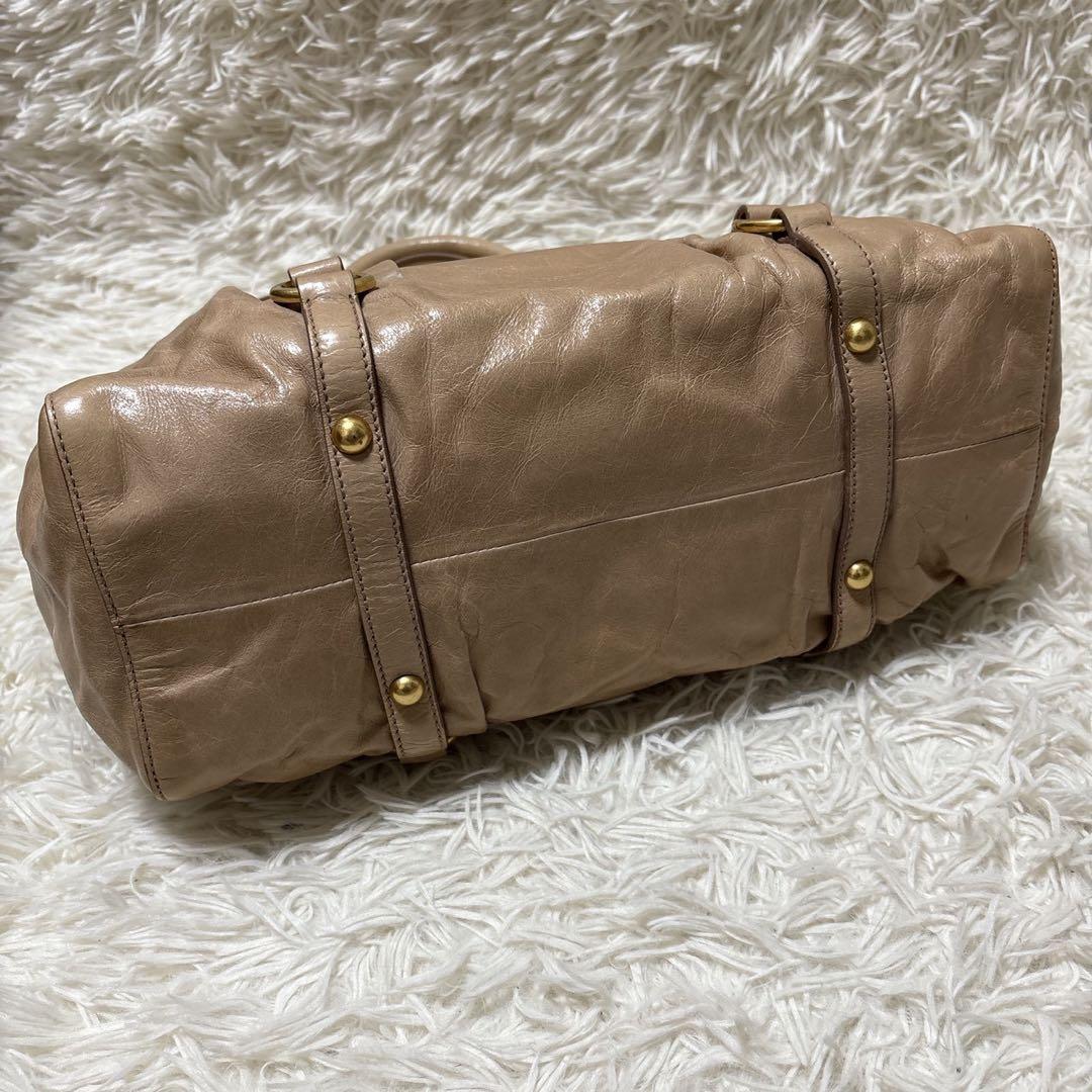 ミュウミュウ　ハンドバッグ　ヴィッテロルクス　2way レザー　ベージュ
