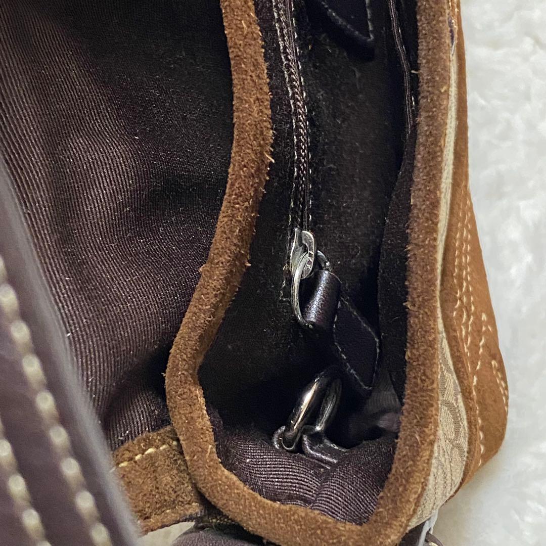 【保存袋付】COACH コーチ シグネチャー スエード ショルダーバッグ 茶色