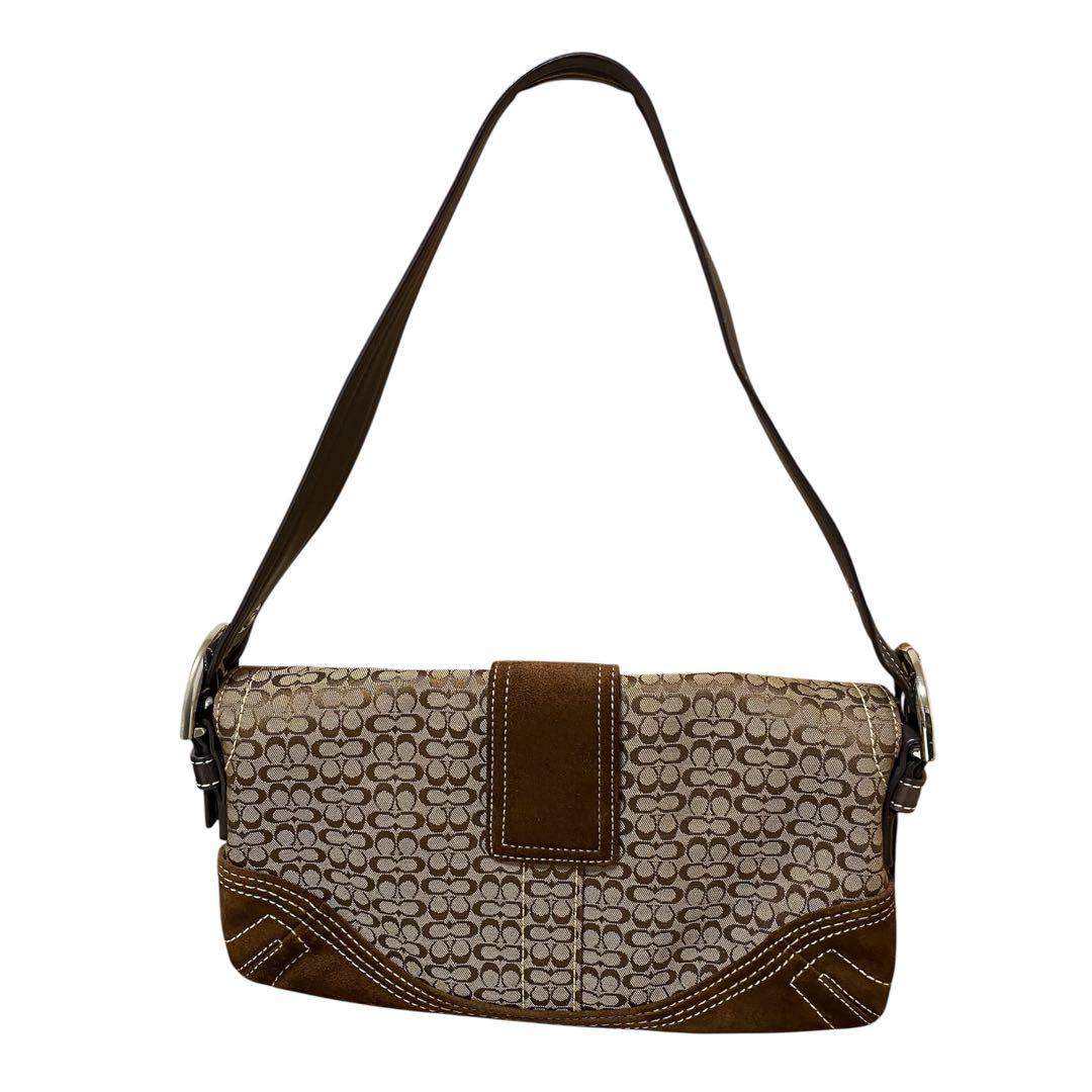 【保存袋付】COACH コーチ シグネチャー スエード ショルダーバッグ 茶色