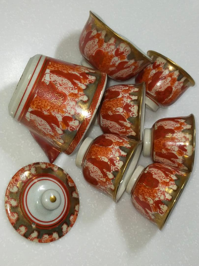 ♥値下げ！♥九谷♥煎茶道具♥セット　急須　湯呑み　湯冷まし　赤絵　金彩　湯飲み