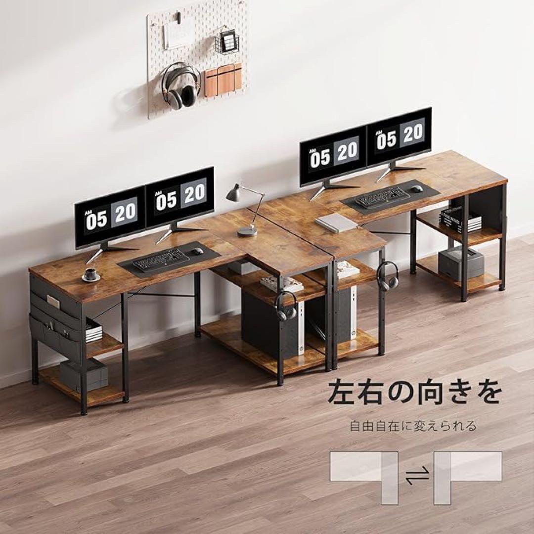 お洒落なブラウン木目調◆L字型パソコンデスク 収納付き 130cm