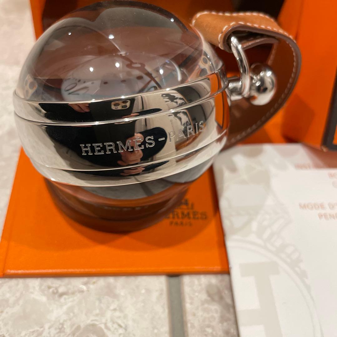 HERMES 置時計 シルバー メタル レザー　時計　手巻き