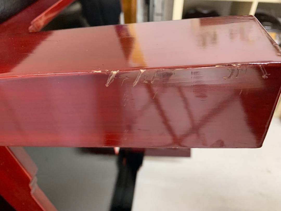 香川漆器　テーブル　赤い長方形座卓 四角い脚デザイン