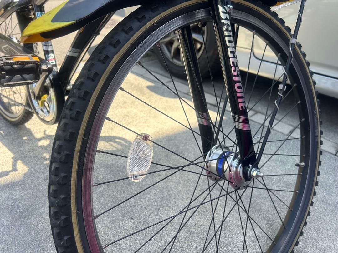 【Bridgestone製】黒いマウンテンバイク LEDライト・前カゴ付き