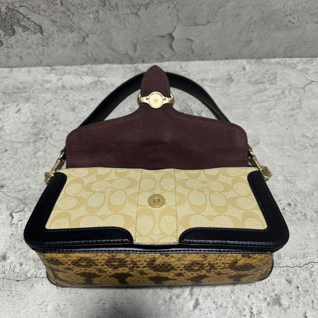 極美品✨️コーチ ワンショルダーバッグ ジョージ タビー PVC レザー 蛇柄 黒