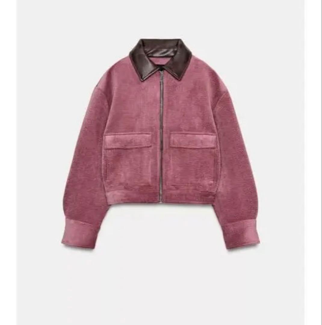 タグ付き新品★ZARAのコーデュロイフェイクレザー襟ジャケット★M★マルサラ色