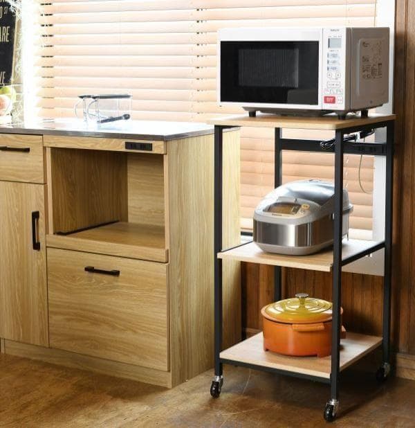 YAMAZEN 山善 レンジラック キッチンワゴン 3段 コンセント付