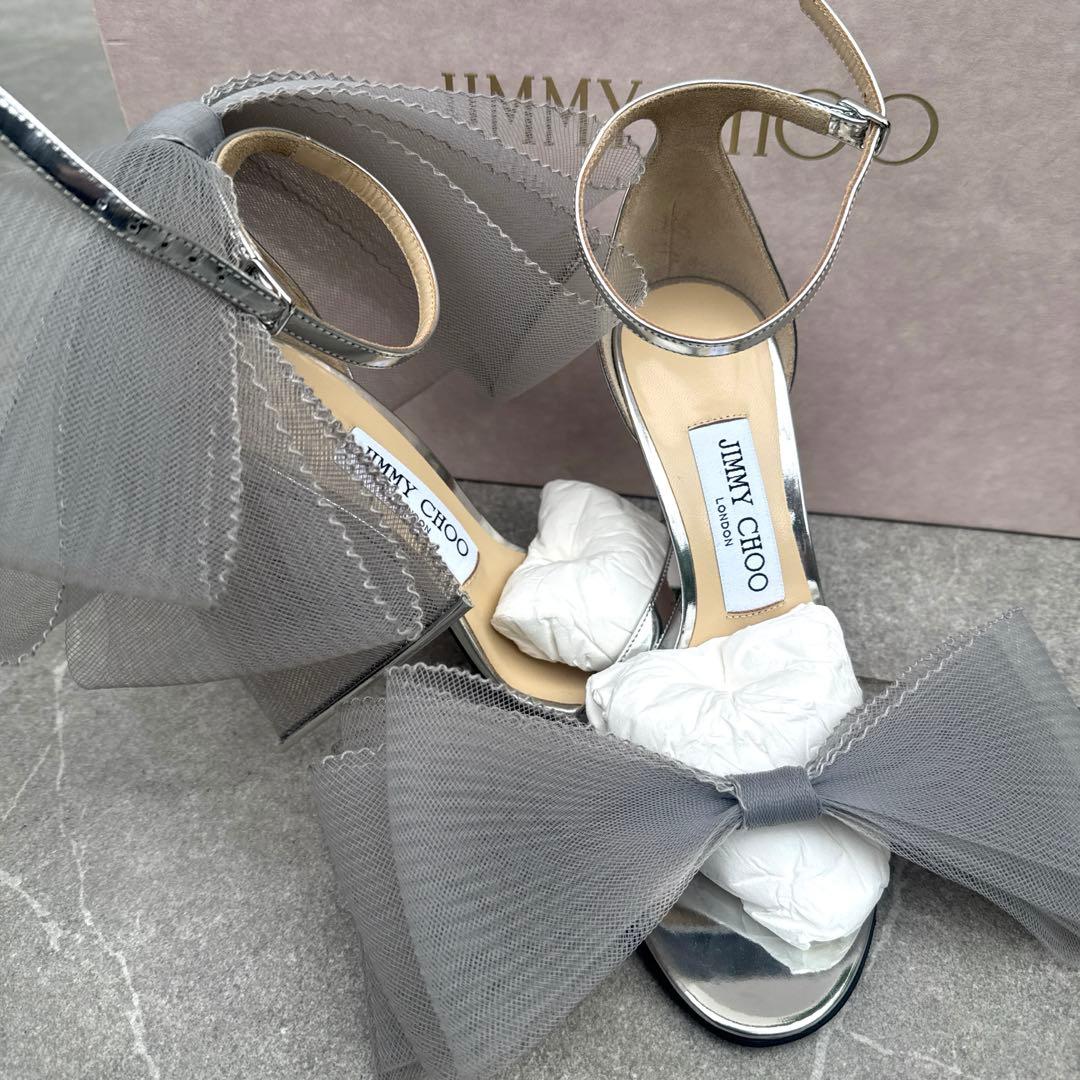 セール中⭐︎JIMMY CHOO シルバー リボン　アシメントリー　サンダル