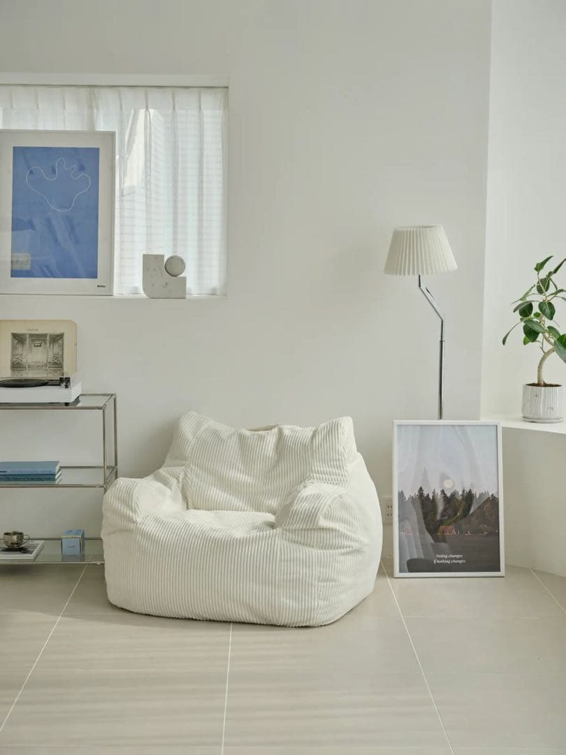 ぽよこLOOSYHUGME 1人掛けビーズソファIVORY +未使用カバー