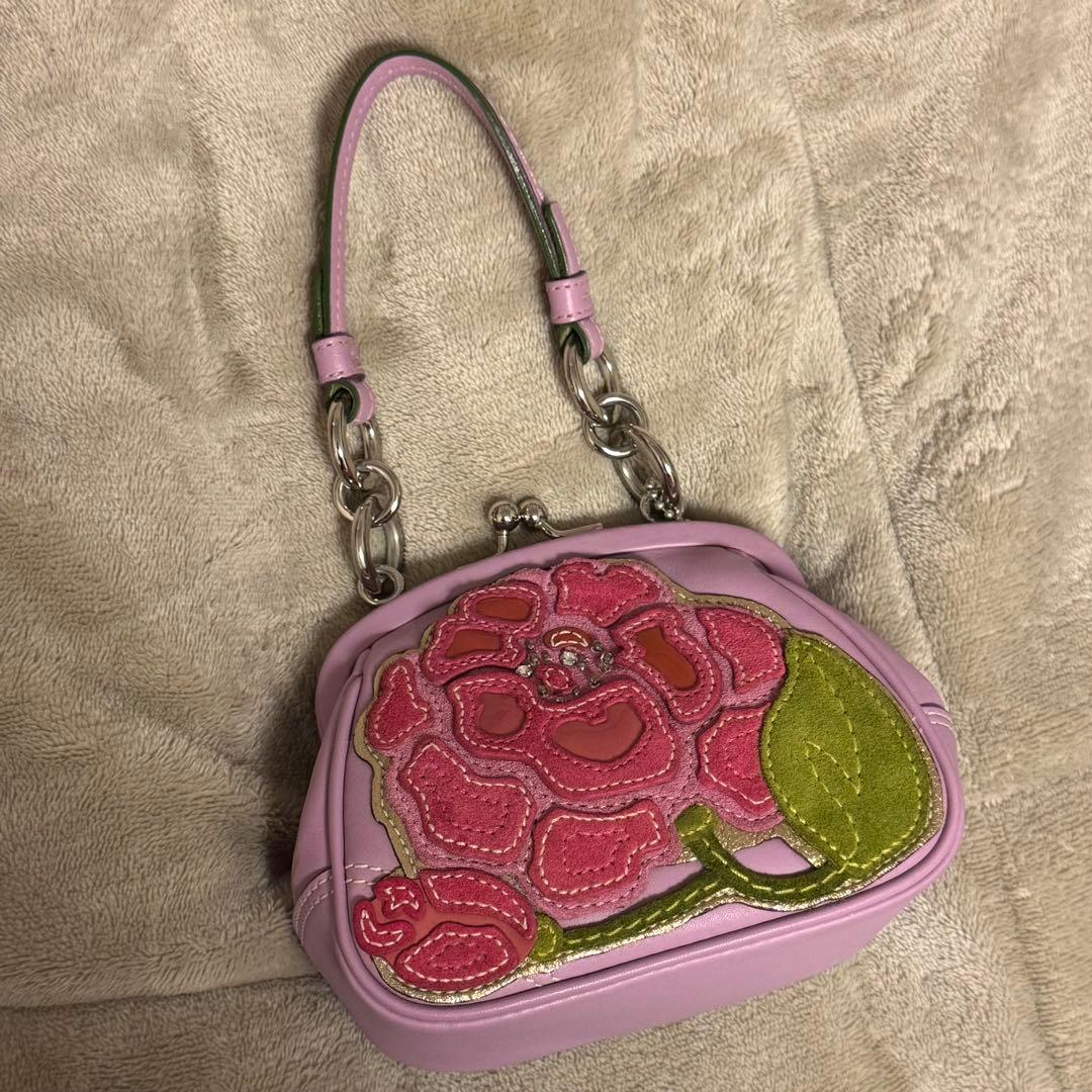 コーチ　花刺繍 ピンク ハンドバッグ
