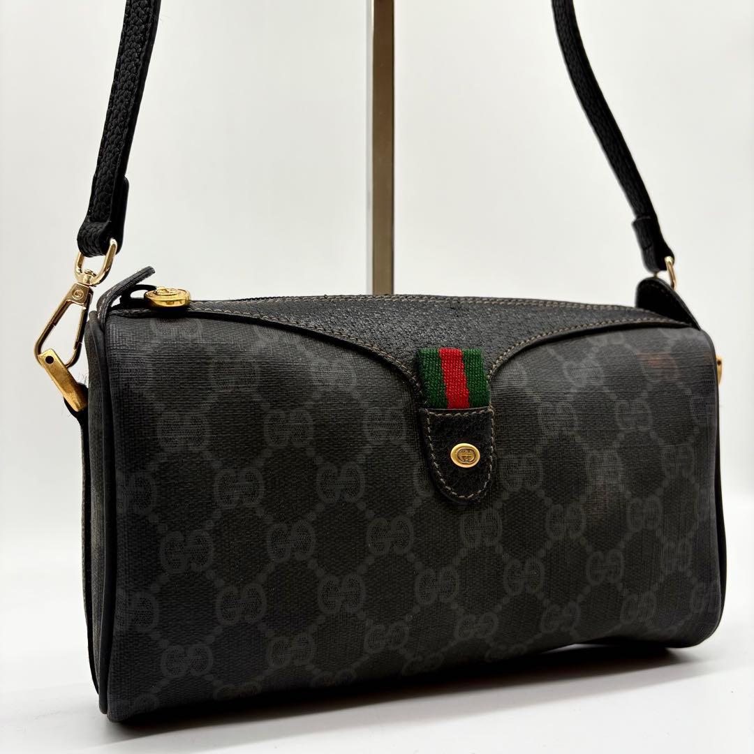 希少 GUCCI オールドグッチ シェリーライン ショルダーバッグ GG柄 黒