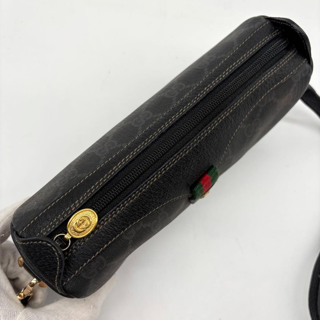 希少 GUCCI オールドグッチ シェリーライン ショルダーバッグ GG柄 黒