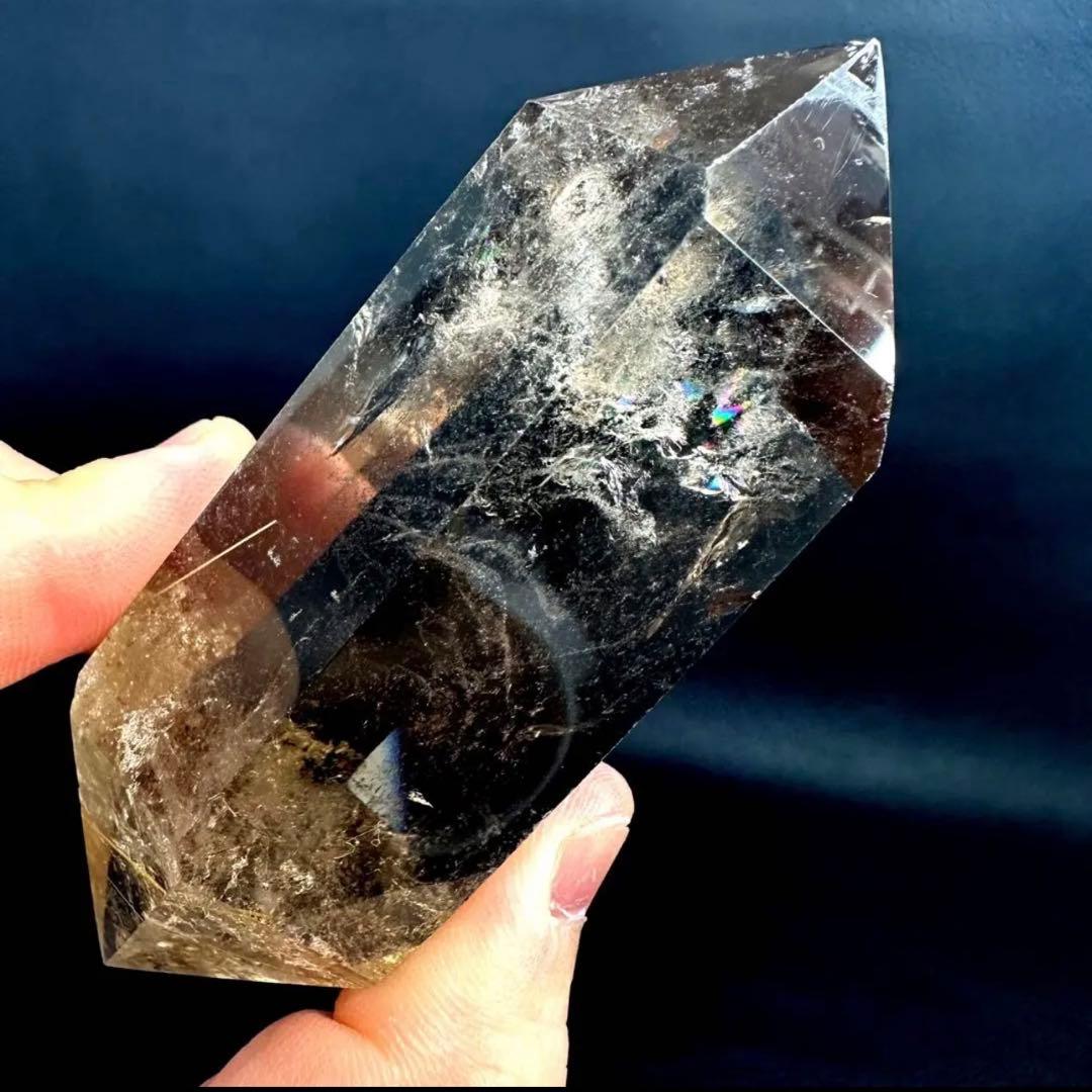 【金運· 魔除 】ルチルクォーツ ☆虹☆スモーキークォーツダブルポイントA950