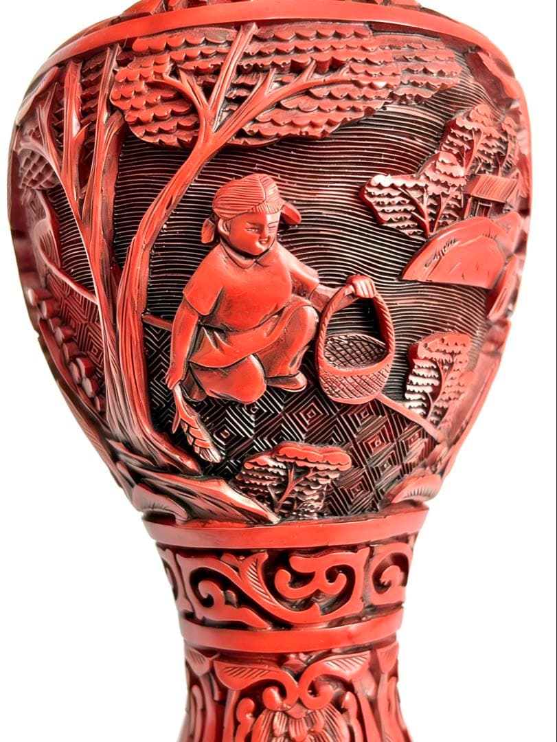堆朱　中国美術　花瓶　文化大革命　骨董品　民俗　労働者　銅　時代物　民家蔵出し