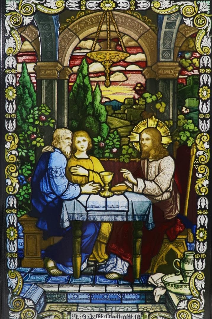 古代ローマの神殿のイエス・キリスト ヴィンテージ ステンドグラス 絵画 宗教画