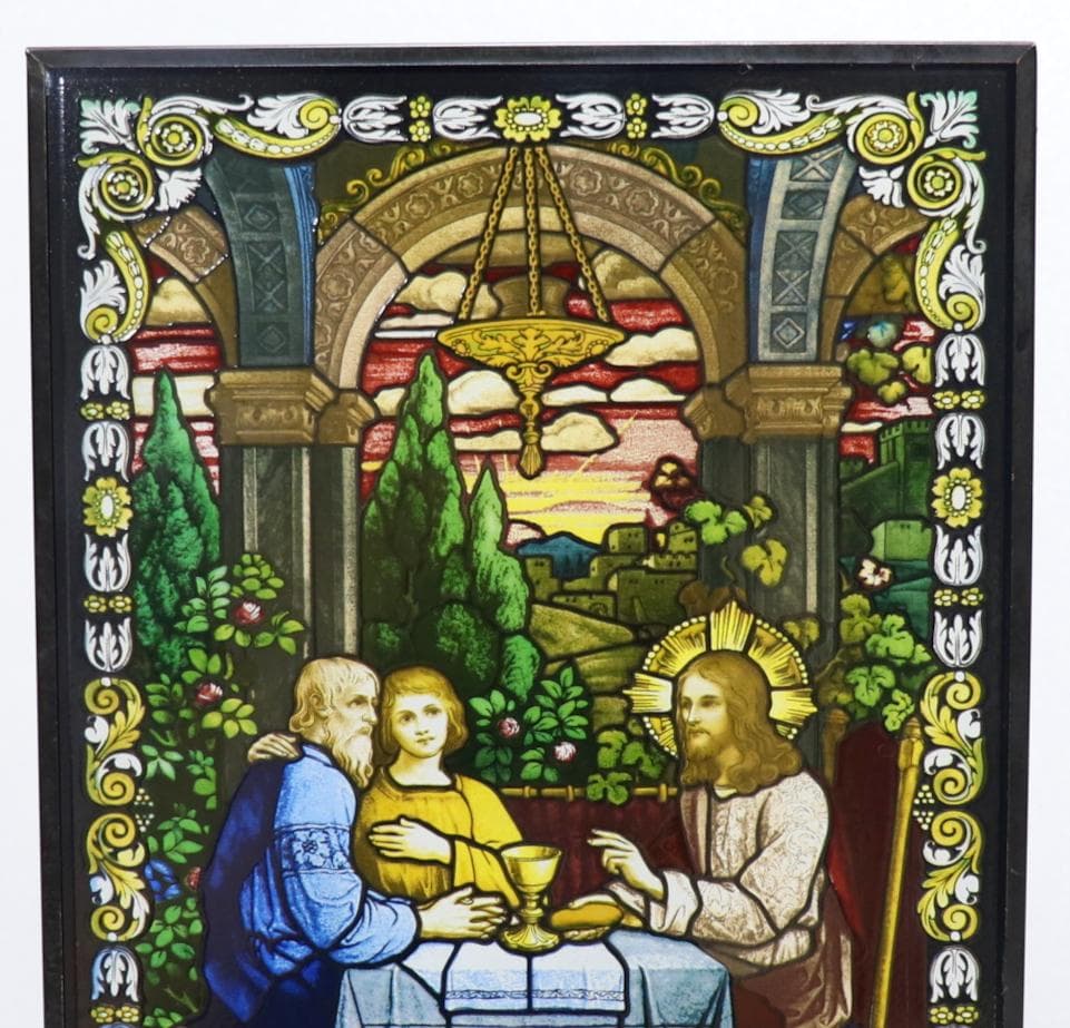 古代ローマの神殿のイエス・キリスト ヴィンテージ ステンドグラス 絵画 宗教画