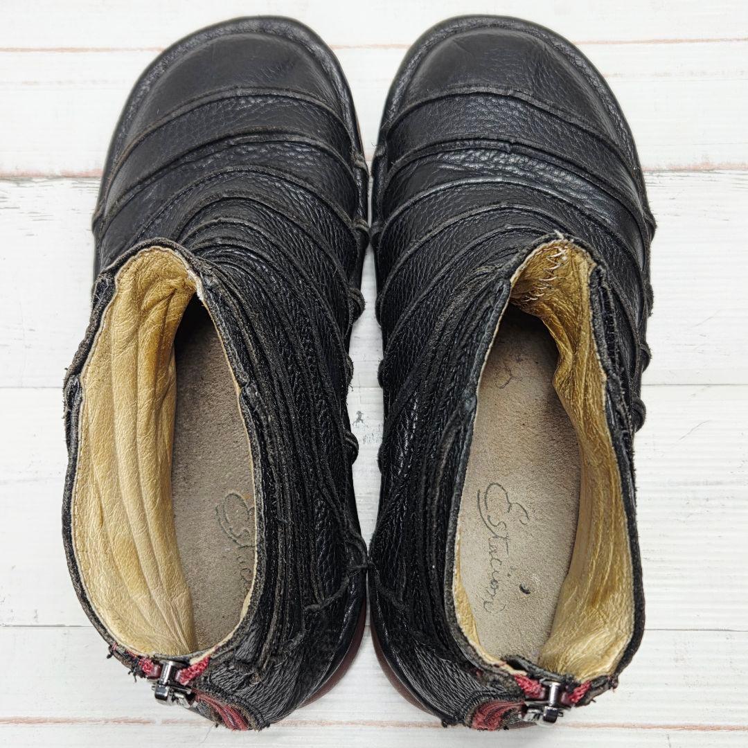 【美品】Estacion エスタシオン ショートブーツ シュリンクレザー M