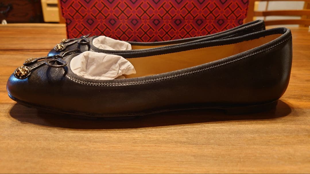 トリーバーチ フラットシューズ リボン ブラック 24.5cm