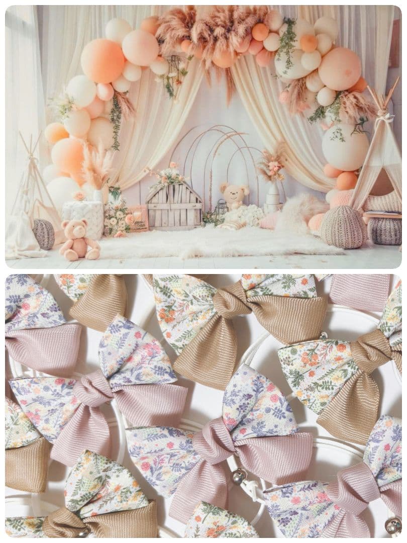 秋色花柄リボン90個　くすみカラー　業務用トリミングチョーカー　ピンク、ベージュ