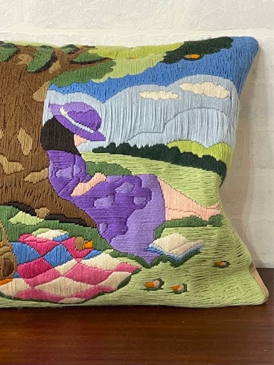 クッションカバー フランス刺繍ヴィンテージ 刺繍のリメイク 手刺繍カバー