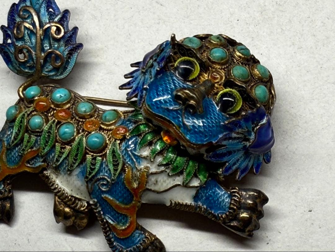 中国アンティークブローチジュエリー 獅子ヴィンテージ