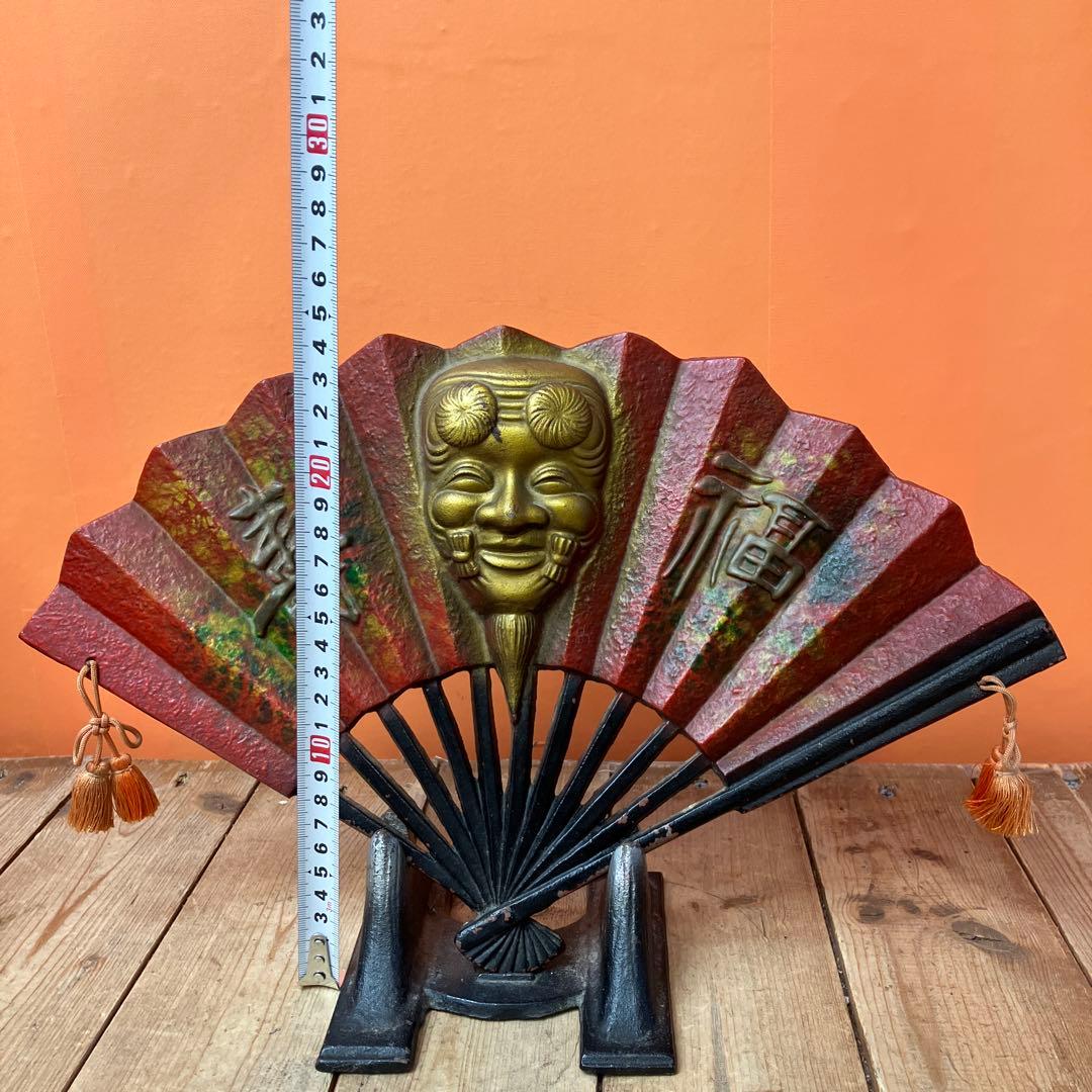 3階 南部鉄器 鉄製 飾り扇 扇子 翁 能面 縁起物 招福 和モダン 和風インテ