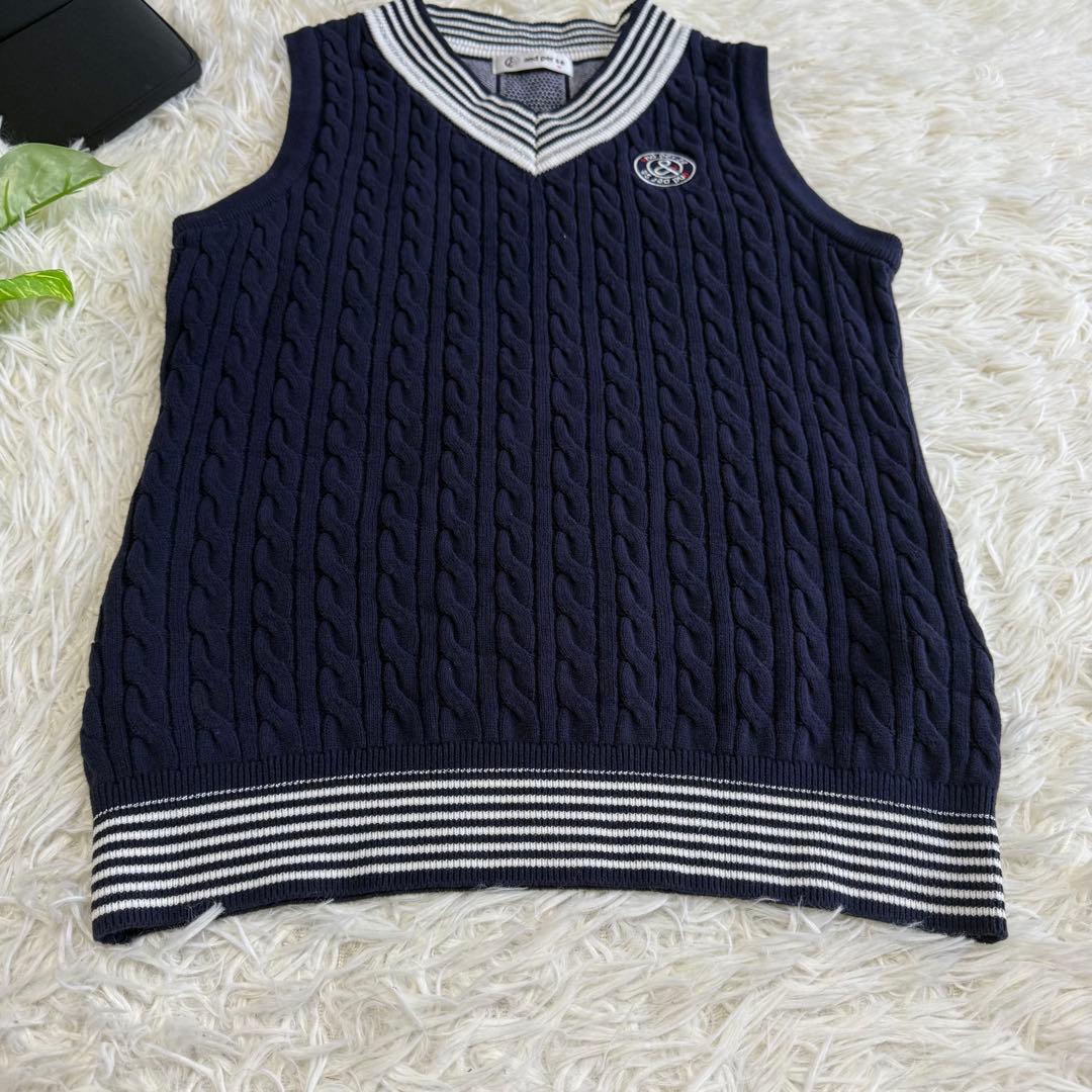 【アンパスィ】美品 ニットベスト ネイビー ケーブルニット M レディース