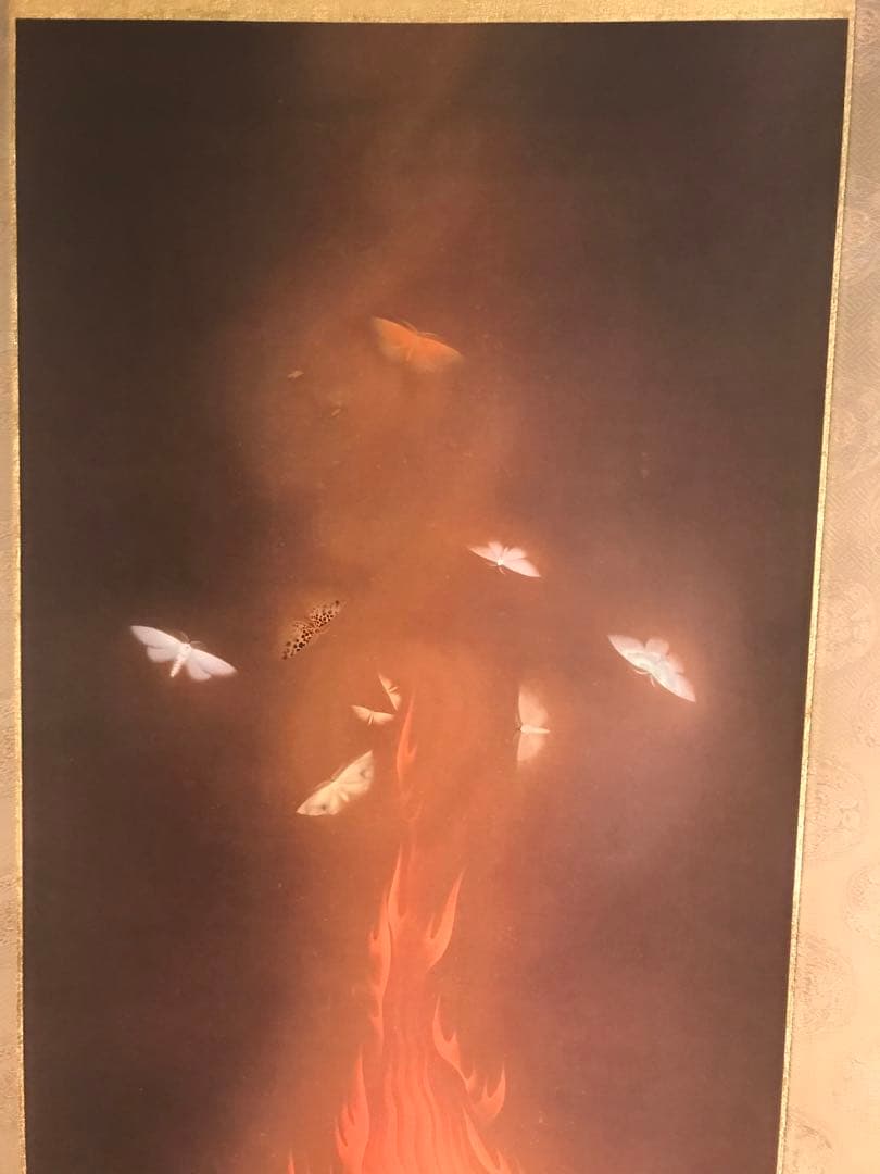 掛軸　速水御舟「炎舞」リトグラフ　作品証明シール・解説書・桐共箱・紙外箱有り