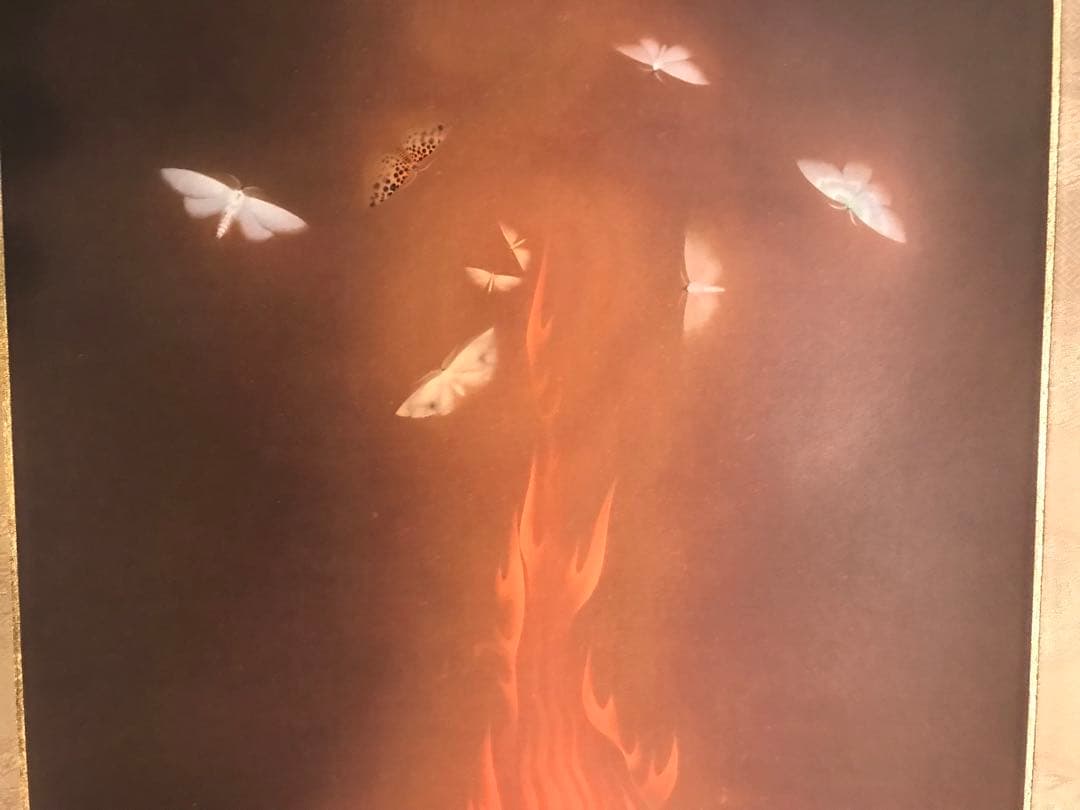 掛軸　速水御舟「炎舞」リトグラフ　作品証明シール・解説書・桐共箱・紙外箱有り